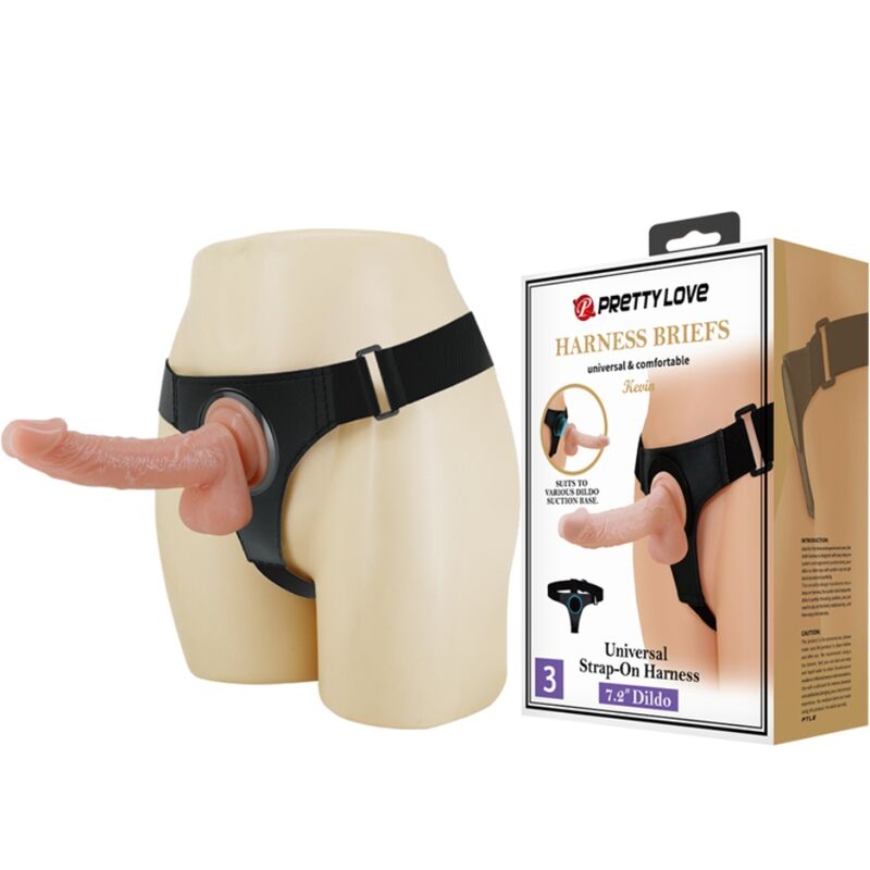 PRETTY LOVE - HARNESS BRIEFS UNIVERSAL HARNESS MIT DILDO KEVIN 19 CM NATUR