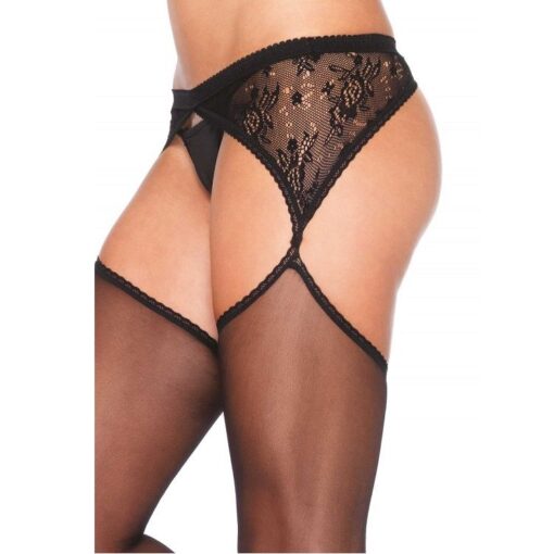LEG AVENUE STRUMPFHOSE MIT BESTICKTEM SCHWARZEM GARTER – Bild 2