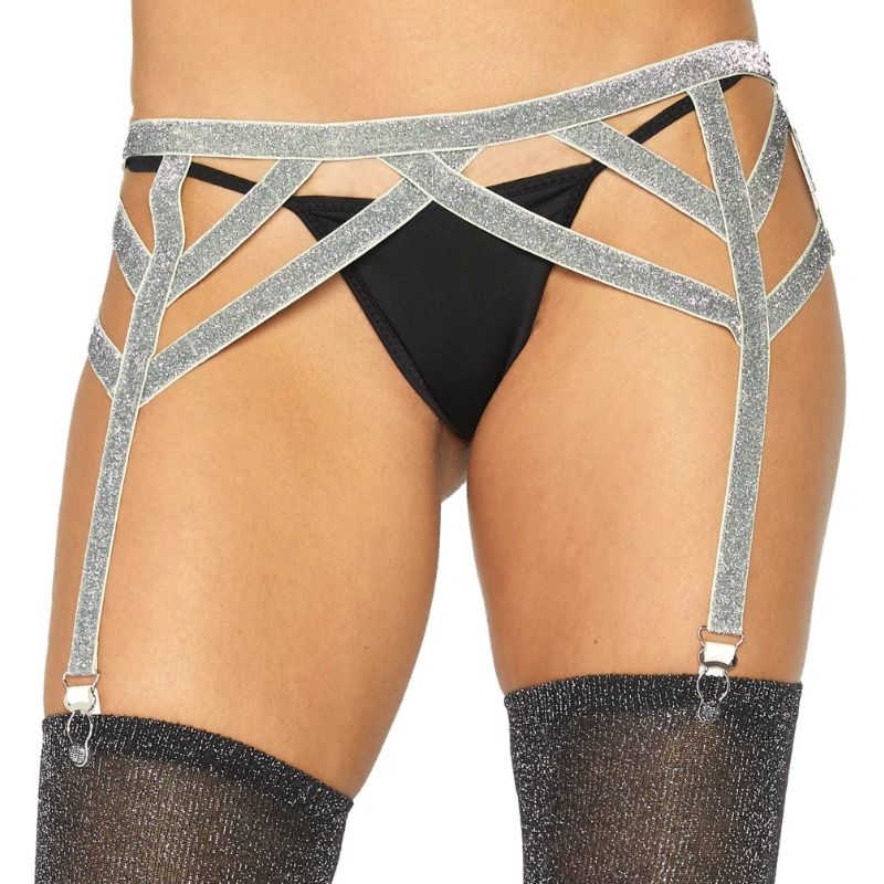LEG AVENUE ELASTISCHER STRUMPFGÜRTEL AUS LUREX, SILBER, EINHEITSGRÖSSE